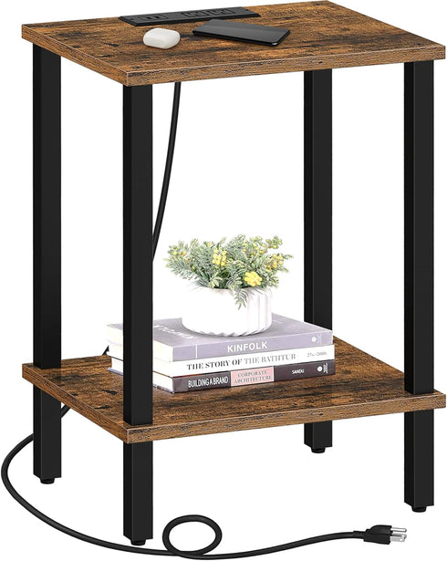 TUTOTAK End Table with Charging Station, Side Table with USB Ports and