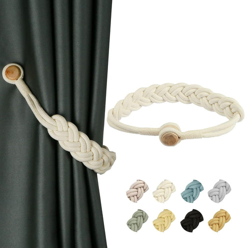 BEL AVENIR Curtain Tiebacks, Magnetic Woven Curtain Holdback Drapery Tie-Back, Ivory Braid