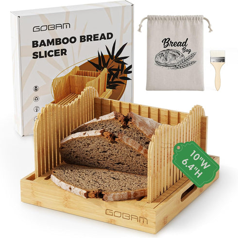 Gobam Adjustable Bamboo Bread Slicer, Fits Bread up to 6.4H & 10W,
