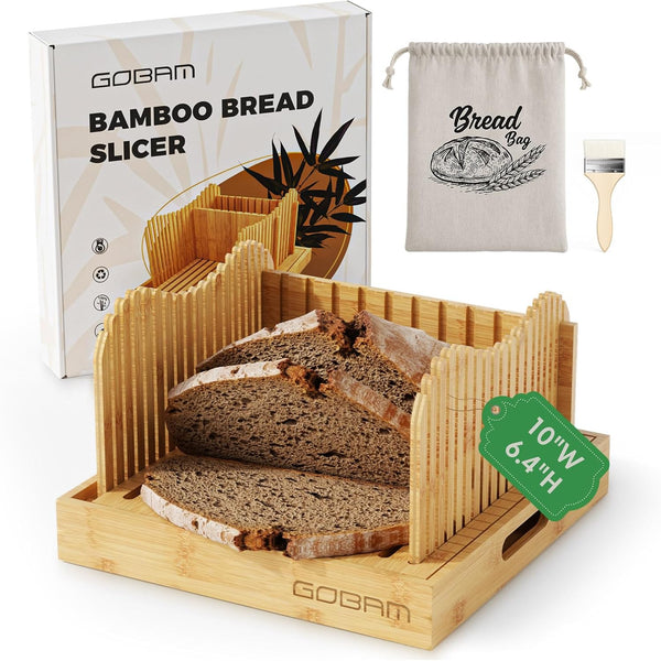 Gobam Adjustable Bamboo Bread Slicer, Fits Bread up to 6.4H & 10W,