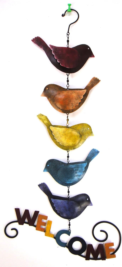 Blue Handworks Welcome Sign with Rainbow Birds