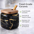 Marble Ceramics Sugar Bowl Ceramic Seasoning Box Ceramic Spice Jars Porcelain Condiment Pots with Lid and Spoon (Black)