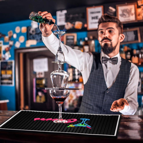 Zhehao Cheers Bar Mat for Bartending, 12 x 18 Inch Non-Slip Rubber Mat for Home Bar Countertop, Kitchen, Restaurants
