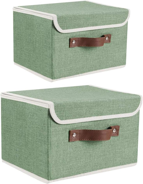 Storage Bins Boxes with Lids 2 Pack, Decorative Collapsible Fabric Storage Basket Containers for Organizing Closet Home