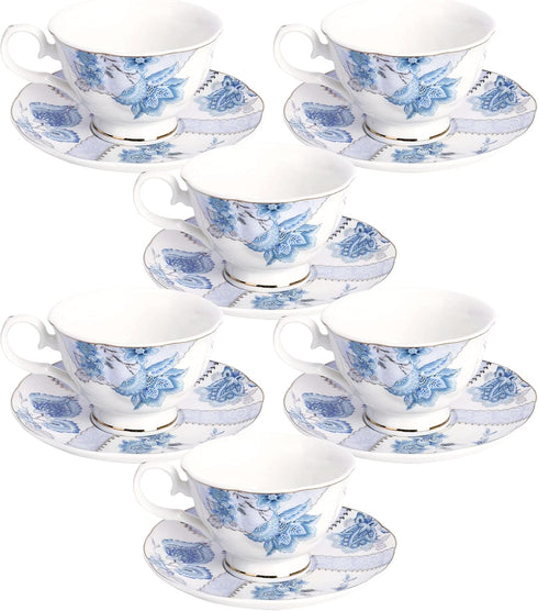 fanquare Floral Coffee Cups Set of 6(5 oz), Porcelain Cappuccino Cups with