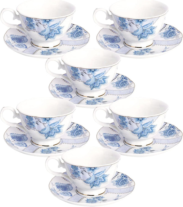 fanquare Floral Coffee Cups Set of 6(5 oz), Porcelain Cappuccino Cups with