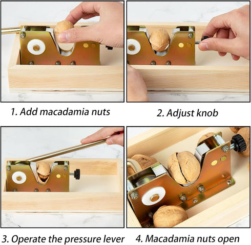 Nizodo 4 NutCracker Tool Heavy Duty Nut Cracker with Wooden Base Adjustable Nut Tongs Manual Nut Crackers for All Nuts