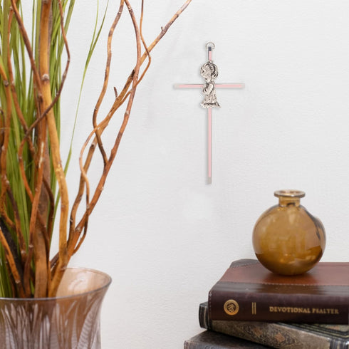 Praying Little Girl Pink Metal Hanging Wall Cross, 6 Inch