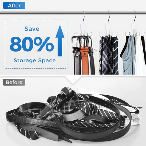 Belt Hanger, Belt Organizer for Closet 360° Rotatable Max 24 Belt Storage Space Saving Closet Organizers and Storage for Belt, Bra, Tank Top, Tie, Scarf, Purse 2Pcs White by HAILMAJOR