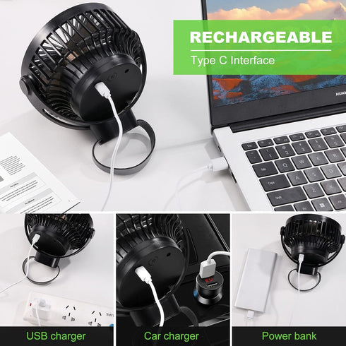 Odoland 2 Packs 10000mAh Camping Rechargeable Fan with Hanging Hook, Portable Battery Operated Tent Fan