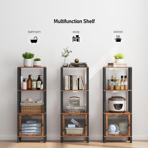 4 BS03BB004 TUTOTAK Tier Bookcase and Bookshelf, Narrow Book Shelf with Door for Small Space, for Living Room, Office