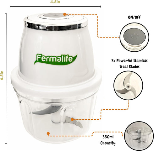 Electric Food Chopper Processor, 350ml Capacity, Stainless Steel Blade for Garlic, Veggies, Nuts, Portable