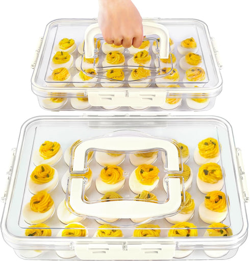 MesRosa 2 Pack Deviled Egg Containers with Lid and Handle, Durable Clear