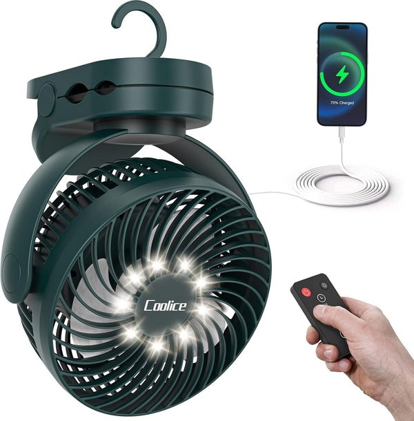 Coolice Camping Fan with Remote Control - 12000mAh Rechargeable Battery Powered Fan, Camping