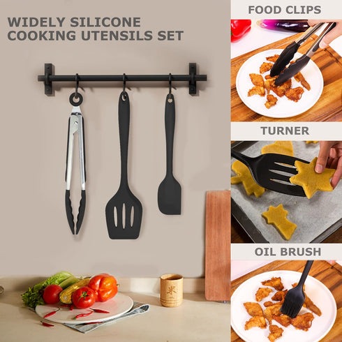 5 Pcs Silicone Kitchen Utensils Set with Holder, Heat Resistant Gadgets Tools for Nonstick Cookware, Dishwasher Safe