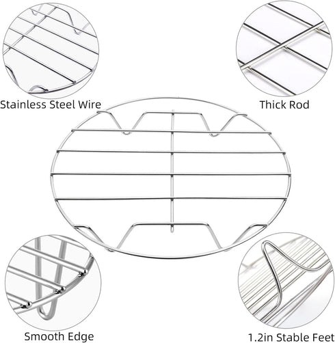 TamBee 8 Inch Cooking Rack, Round 304 Stainless Steel Baking and Cooling Steaming Rack, Set of 2
