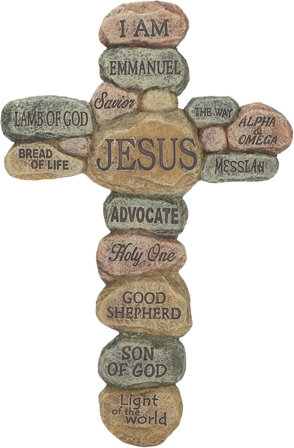 Dicksons Names of Jesus Christ Pebble, 10 Inch Resin Decorative Hanging Wall Cross