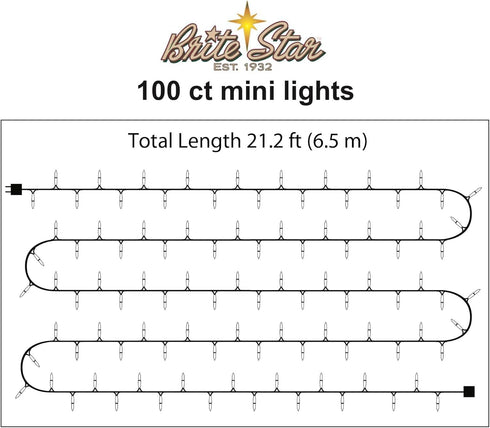 Brite Star 100 Count Mini String Christmas Lights, Multi - 22 Feet Indoor/Outdoor with Green Wire