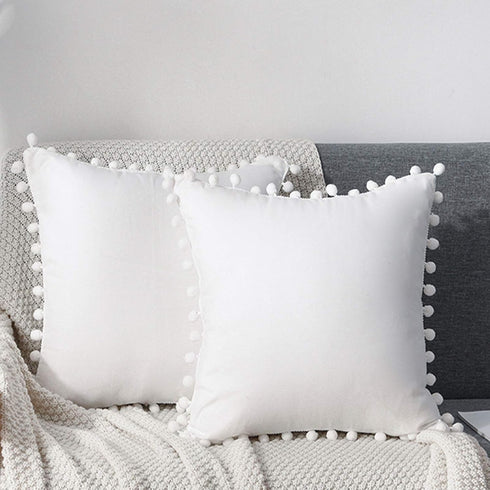 CAWANFLY Set of 2 Decorative Throw Pillow Covers with Cute Pom Pom, Soft Cushion Case for Couch Sofa Bed 18x18Inch