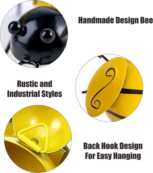 Yungeln Metal Wall Art, 4PCS Metal Bumble Bee Wall Decor, 3D Iron Bee Art Sculpture for Outdoor Home Garden