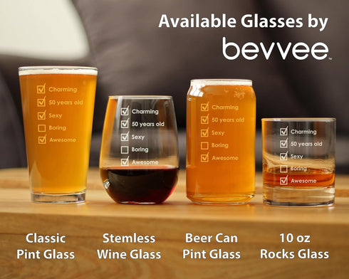 50th Birthday Checklist - Funny Stemless Wine Glass Gift for Men and Women Turning 50 - Large 17 Ounce