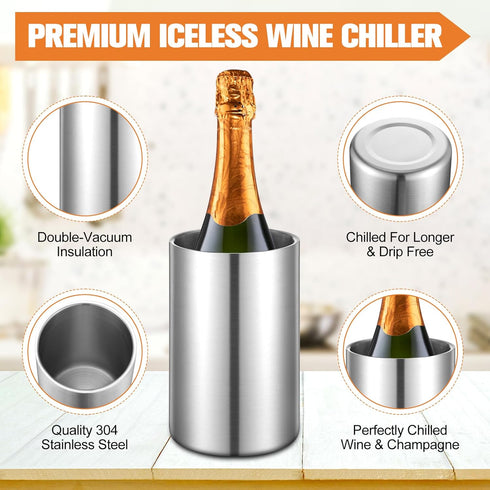 Stainless Steel Wine Chiller Bucket for 750 ml Bottles, Insulated Double Layer Wine Cooler for Parties (1 Pcs)