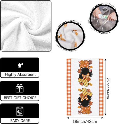 Fall Kitchen Towels with Cartoon Mouse Design, Autumn Harvest Dish Towels for Home Party Decoration