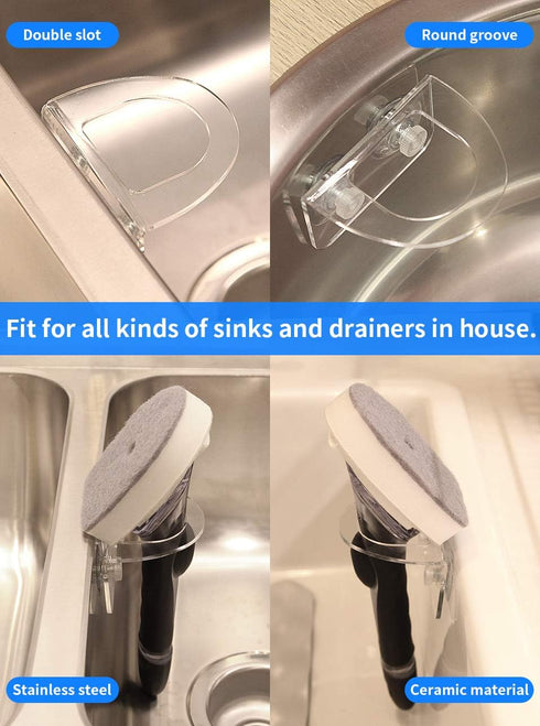 2 Pack Clear Acrylic Dish Brush Holder, Kitchen Sink Caddy Organizer with Secure Suction Seals