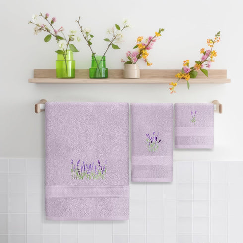 Hillsuren 3 Set 100% Set Pcs Lavender Floral Bathroom Towel Farmhouse Embroidered Lavender Floral Towels Vintage