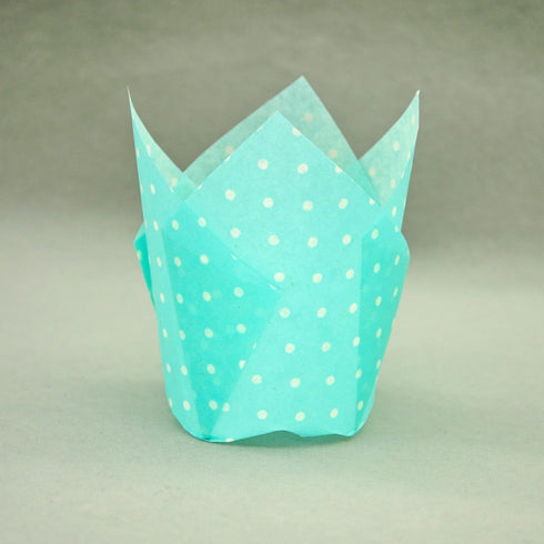 Large Muffin Baking Cupcake Cups, 2-1/4" x 4" Blue Polka Dot Tulip Baking Cup, 125 pcs