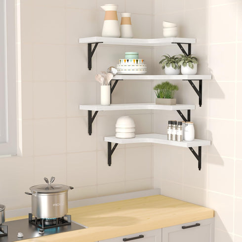ROMGUAR CRAFT Set 4, Corner Floating Shelves Wall Mounted of Rustic Wood Storage Display Wall Shelves for Home Decor