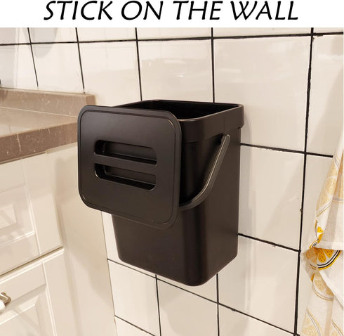 Kitchen Compost Bin for Countertop, Hanging Small Trash Can with Lid for Kitchen Bathroom, Mountable Compost Bucket