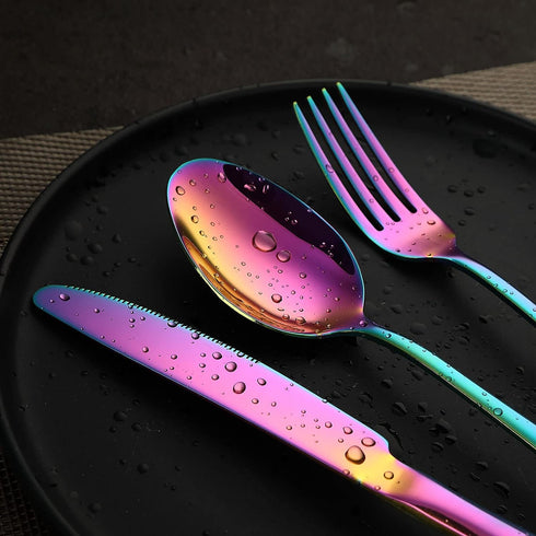 VANDBAO Rainbow Flatware Cutlery Silverware Set 20 Pieces, Stainless Steel Colorful Utensils, Tableware Set Service for 4, Include Knife/Fork/Spoon, Reusable, Mirror Polished, Dishwasher Safe by VANDBAO