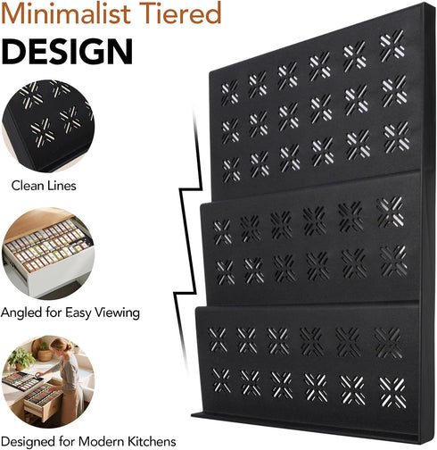 3-Tier (11"22"), Expandable Drawer Spice Organizer, Thickened Plastic Spice Rack for Kitchen Drawers Non-Slip & Easy
