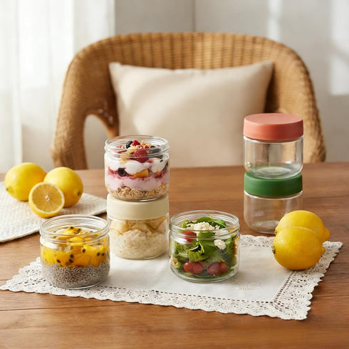 8 Pack 10 Oz Cididu Overnight Oats Container with Lids, Clear Glass Yogurt Storage Jar, Leak Proof Empty Glass Candy