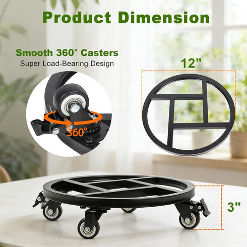 12 Inch 2Pack 400Lbs Plant Caddy with Wheels, Heavy Duty Plant Stand with Wheels, Metal Rolling Plant Stands for Pots