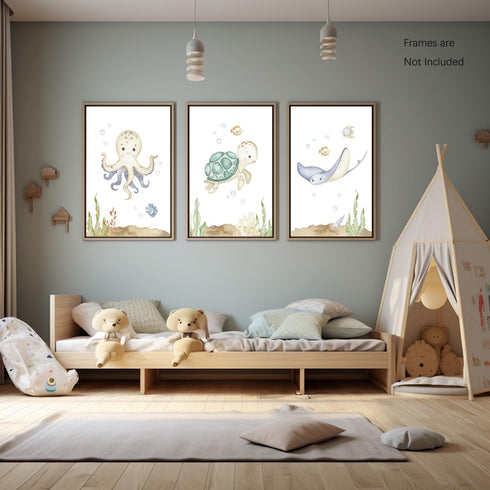 Set 3,Bedroom 12x16in Wodkwq Ocean Nursery Canvas Wall Art,Nursery Wall Decor,Kids Bathroom Decor,Under The Sea