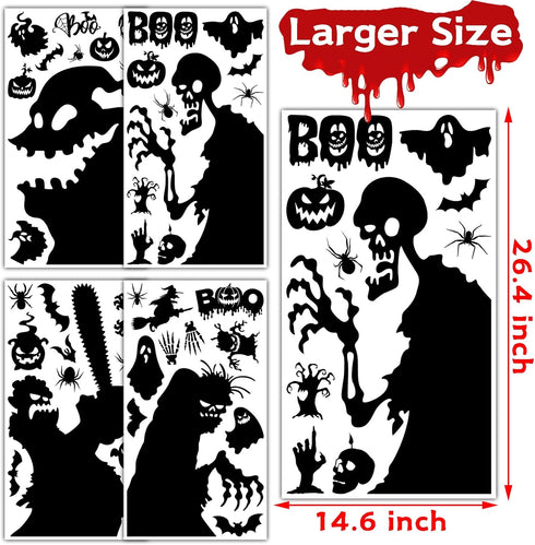 Joy Bang Halloween Window Clings, Large Scary Silhouette Stickers, Spooky Monster Zombie Window Decor