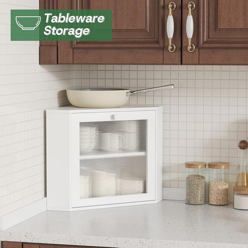 kiplant Countertop 2-Layer Corner Bread Box for Kitchen - Bamboo Wood, Wavy Acrylic Door, White Adjustable Bread