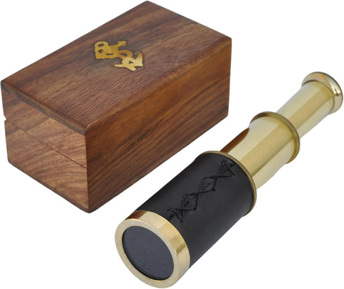 6" inch Handheld Brass Telescope with Wooden Box - Pirate Navigation.