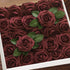 Artificial Flowers 25pcs Burgundy Foam Fake Roses with Stems for DIY Wedding Bouquets, White Bridal Shower