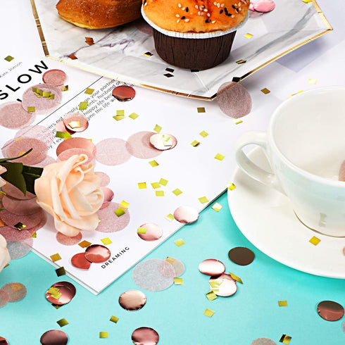 TecUnite Round Tissue Paper Table Confetti Dots for Wedding Birthday Party Decoration, Rose Gold Confetti