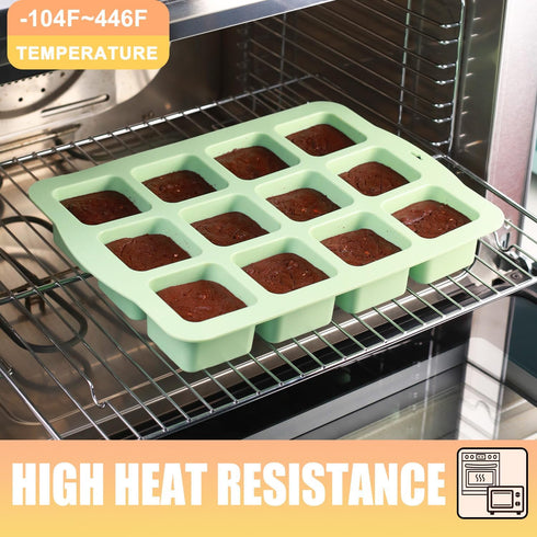 Silicone Brownie Pan with Dividers, 2 Set Non-Stick Baking Molds for Brownie Bites, Fudges, Keto Fat Bombs (12-Cavity)