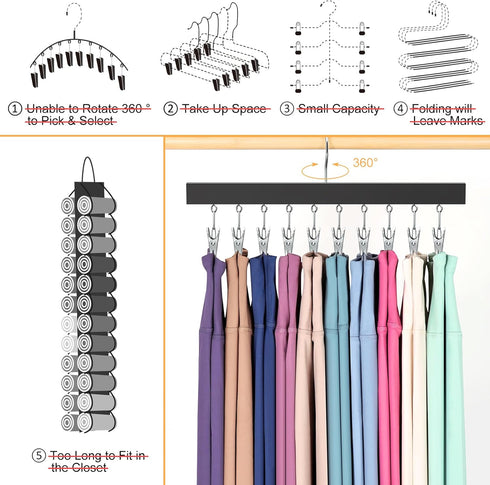Legging Organizer for Closet, Pants Hangers with Clips Holds 20 Leggings, Jeans, Hats, Shorts, 360° Rotating Space