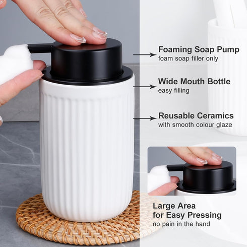 BosilunLife Foam Hand Soap Dispenser - White Ceramic Foaming Soap Dispenser for Bathroom 12oz Refillable Liquid Lotion Soap Dispenser with rust-proof foaming pump for Countertop by BosilunLife