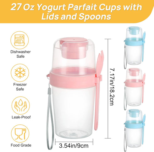 4 Pack 27oz Vtopmart Yogurt Parfait Cups with Lids and Spoons, Overnight Oats Containers, Reusable Topping Compartment