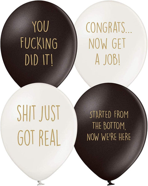Rude Graduation Balloons - Pack of 12 Premium Funny White and Black Balloons - Class of 2025