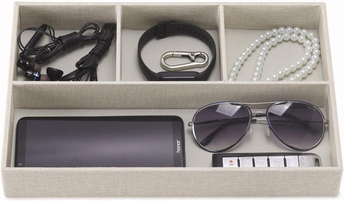 Desktop Storage Organizer, Nightstand or Dresser Organizer, Valet Tray with 4 Compartments, PU Leather, Pearl White