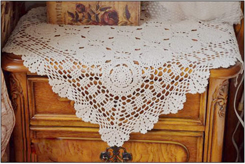 Hetao 100% 19 Inch Cotton Handmade Crochet Square Tablecloth Doilies Lace Table Covers,White