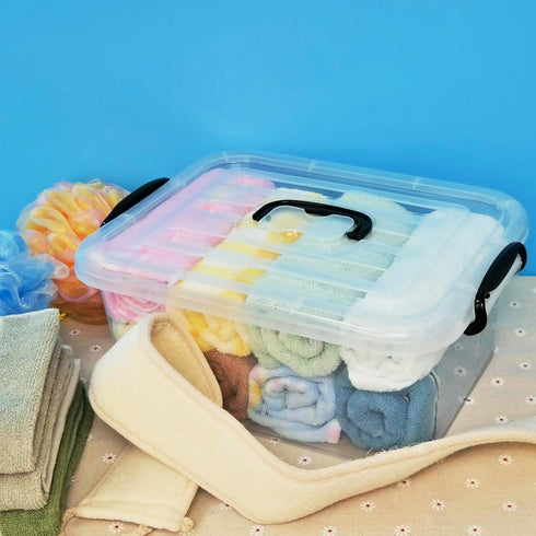 Readsky 8 Quart Lidded Storage Bins, Clear and Black, 2 Packs